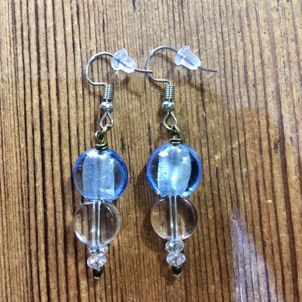 *5 For $20***Blue Foil Ladies Long Beaded Earrings / Handmade Ladies Earrings